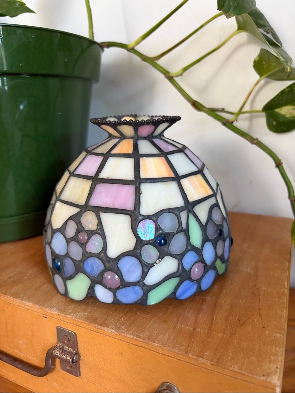 1980’s Tiffany Style Lampshade in Floral Mosaic Pattern